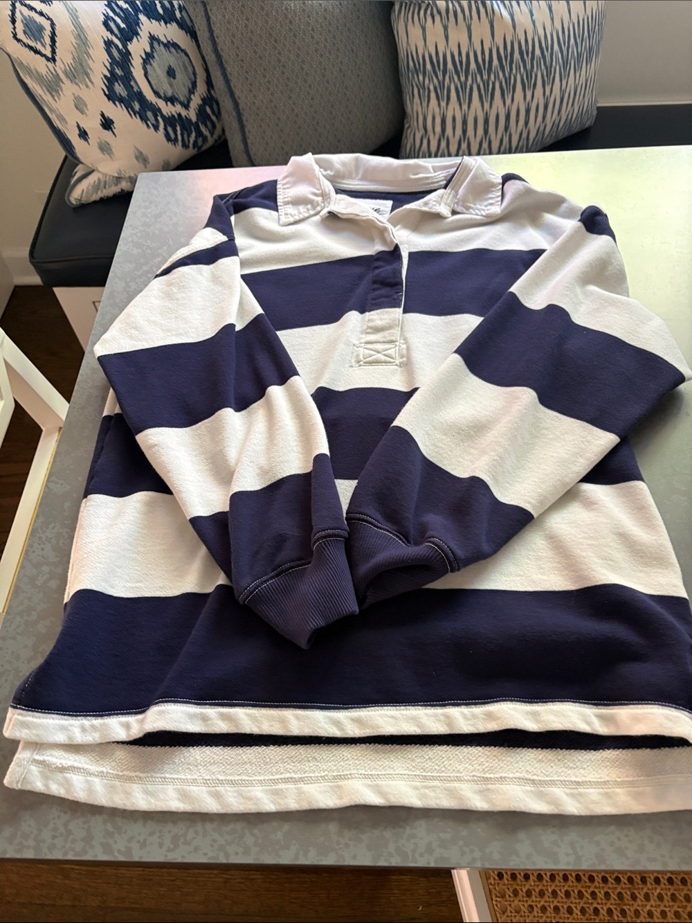 aerie Navy and White Striped Rugby